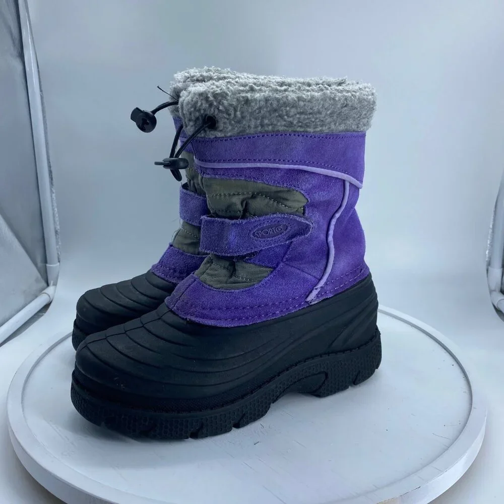 Sporto Insulated‎ Waterproof Winter Boots Purple & Gray Kid Sz 1 Leather Blend